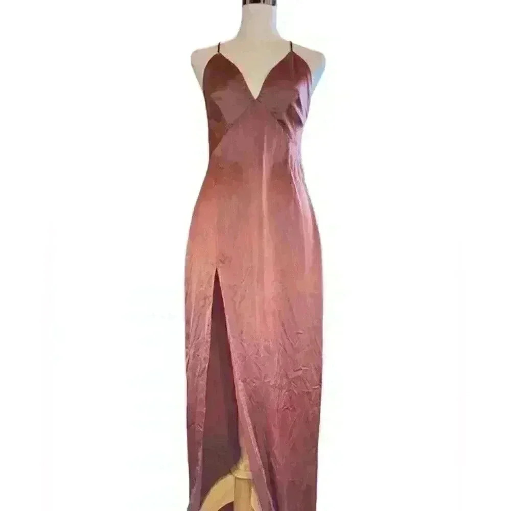 Nasty Gal Midi Slip Dress High Side Slit And Plunging Neckline Silky Feeling